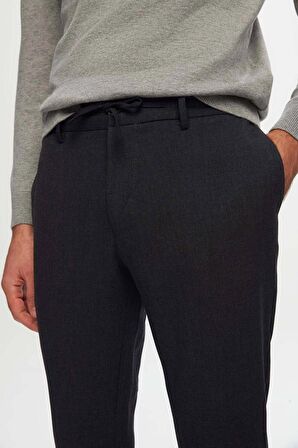 D'S Damat Slim Fit Antrasit Beli Lastikli Bağcıklı Fermuarlı Likralı Rahat Jogger Pantolon 2HC03ORTJGR01