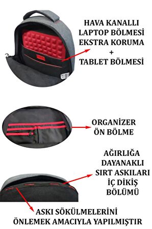 Case Club Laptop Sırt Çantası 15,6'' USB Aparatlı Darbe Emici Koruma Su Geçirmez Kumaş