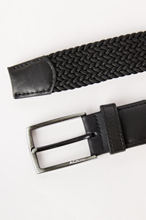 Erkek Siyah Casual Suni Deri Jean Kot Kemeri