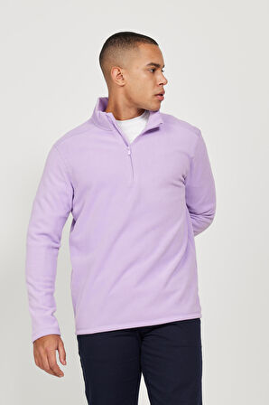 Erkek Lila Anti-Pilling Tüylenme Yapmayan Standart Fit Dik Yaka Polar Sweatshirt