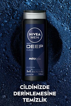 Nivea Men Erkek Deep Dimension Banyo Ve Duş Jeli 500ml, 3'ü1 Arada Komple Bakım, Vücut Saç Ve Yüz