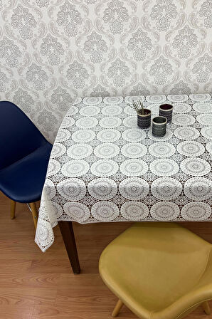 Şeffaf kaplamalı ip desenli Pvc masa örtüsü  Dantel 1032-D