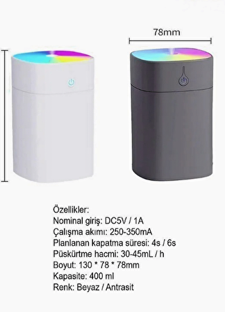 MACC Naturis H2o 400 ml Ultrasonik Hava Oda Araç Buhar Makinesi Difüzörü Esansiyel Hava Nemlendirici