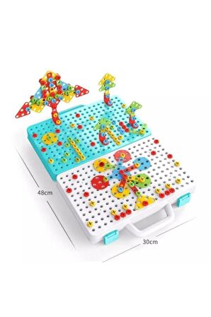 Çantalı Pilli Matkap 3d Puzzle Mozaik Hayvanlar Puzzle Eğitici Yapı Oyuncakları