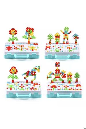 Çantalı Pilli Matkap 3d Puzzle Mozaik Hayvanlar Puzzle Eğitici Yapı Oyuncakları