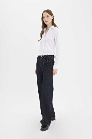 Wide Leg Geniş Paça Bağcıklı Uzun Jean Pantolon