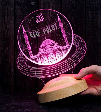 Dini Hediye, Kişiye Özel Mahyalı Camii 3D Led Lamba, Cami Şekilli Masa Lambası