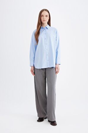 DeFacto Relax Fit Oxford Uzun Kollu Gömlek Tunik D1298AX24AUBE415
