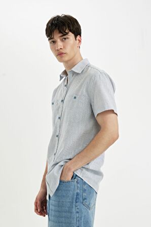 DeFacto Slim Fit Dar Kesim Yazlık Çizgili Pamuklu Kısa Kollu Gömlek C7361AX24SMBE741