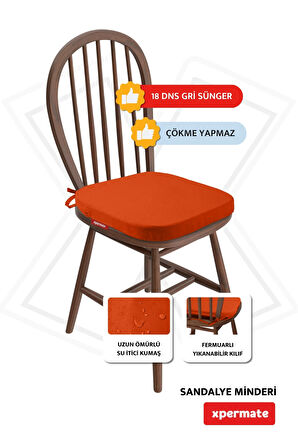 XPERMATE StandartFit Oval Sandalye Minderi Fermuarlı Yıkanabilir Kılıf Bağcıklı Su ve Yağ İtici 42x42x5 Kremit