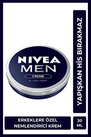 Nivea MEN Erkek Creme 30ml, Yoğun Nemlendirici, Yağlı ve Yapışkan His Bırakmaz, Hızlı Emilir, El Vücut Yüz