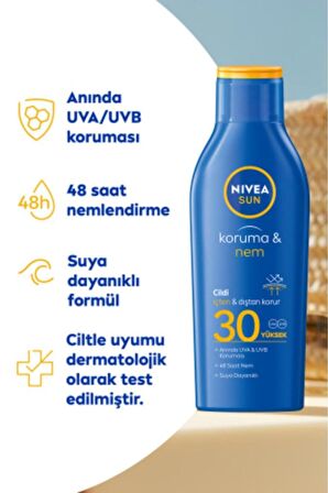 Nivea Sun Koruma Ve Ferahlık Güneş Koruyucu Vücut Losyonu 200ml, Spf30, Suya Dayanıklı, Nemlendirici