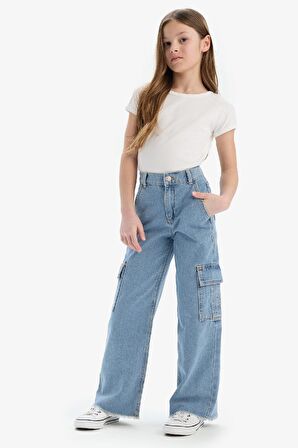 DeFacto Kız Çocuk Wide Leg Kargo Geniş Bol Paça Jean Pantolon E2304A825SPNM39