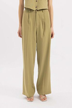 DeFacto Wide Leg Cepli Yüksek Bel Geniş Paça Pensli Keten Karışımlı Pantolon A1922AX24SMKH176