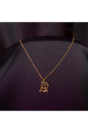 925 Ayar Gümüş Kişiye Özel Gotik Harfli Altın Renk Kolye