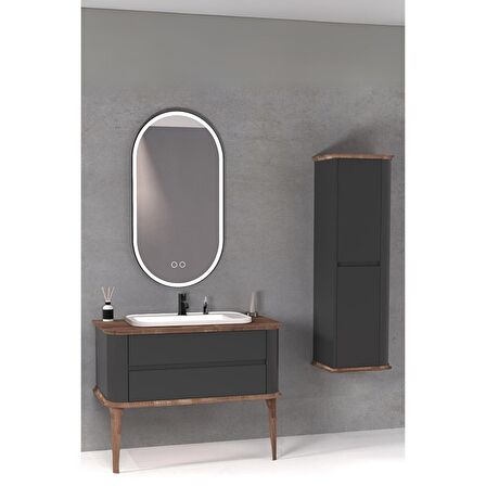 PIER 100 CM BEYAZ LAVABOLU BANYO DOLABI ANTRASİT / KAYIN  - BOY DOLAP DAHİL