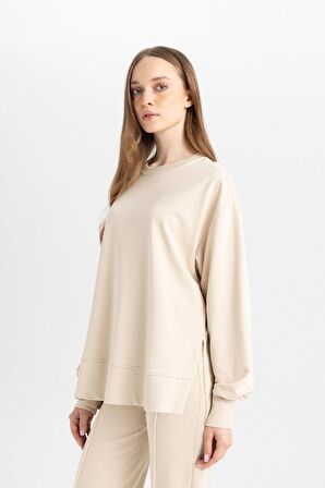 DeFacto Regular Fit Bisiklet Yaka Basic Düz Sweatshirt Tunik D4800AX24AUBG359