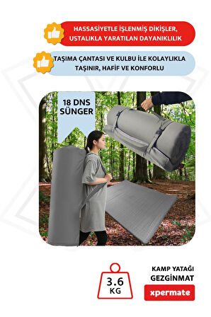 XPERMATE GezginMat Kamp Yatağı Çift kişilik Taşıma Çantalı Kamp Minderi Çadır Matı Su itici Kumaş 120x180x6cm