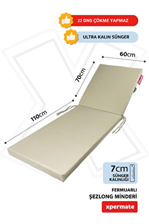 XPERMATE Ultra Kalın Şezlong Minderi Fermuarlı Su Geçirmez Kumaş Katlanır Şezlong Minderi Katlanabilir Plaj Minderi 60x180x7 Bej