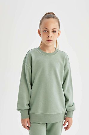 DeFacto Kız Çocuk Relax Fit Bisiklet Yaka Basic Okul Sweatshirt A2797A824AUGN1129
