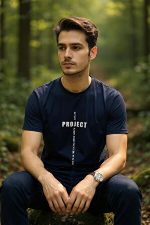 Erkek  Slim Fit Dijital Baskılı Pamuklu T-Shirt