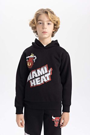 DeFacto Erkek Çocuk NBA Miami Heat Kapüşonlu Kalın Sweatshirt B4799A823WNBK81