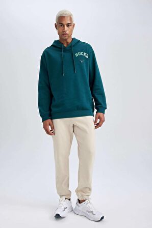 DeFactoFit NBA Milwaukee Bucks Standart Fit Kapüşonlu Kalın Sweatshirt A9675AX23WNGN246