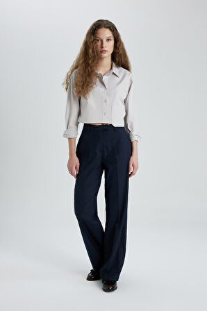 DeFacto Oversize Geniş Kalıp Crop Poplin Uzun Kollu Gömlek C5026AX24SPGR492