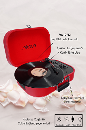 Mikado Nostalgia MN-101 Pikap Kırmızı Usb+RCA+Bluetooth Destekli Müzik Kutusu