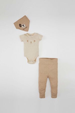 DeFacto Erkek Bebek Çıtçıtlı Kısa Kollu Body Alt Fular Fitilli Kaşkorse 3'lü Takım C5081A524SMBG745