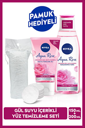 NIVEA Aqua Rose Organik Gül Suyu İçerikli Yüz Temizleme Jeli 150ml ve Nemlendirici Tonik 200ml, Makyaj Temizleyici, Yüz Bakım