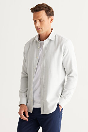 Altınyıldız Classics Slim Fit Klasik Yaka Yeşil - Beyaz Erkek Gömlek 4A2024100071