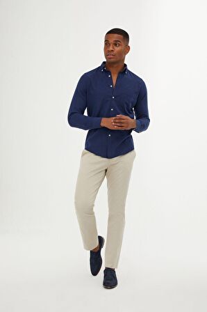 Lacivert Slim Fit %100 Pamuk Gömlek | XS