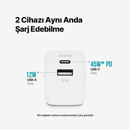 ttec SmartCharger Duo PD 45W Seyahat Hızlı Şarj Aleti USB-C+USB-A