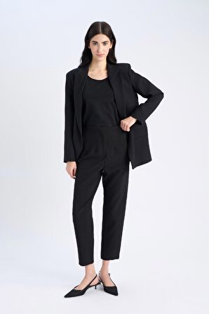 DeFacto Crop Klasik Kumaş Pantolon Carrot Fit Fermuarlı Yüksek Bel Basic Düz Dar Paça C2466AX25SPBK81