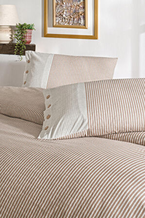 ÖZDİLEK NEVRESİM TAKIMI  RANFORCE 57 TEL ÇİFT KİŞİLİK SOMON NATURAL LINE