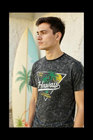 Erkek  Fit Kesim Dijital Baskılı Pamuklu T-shirt