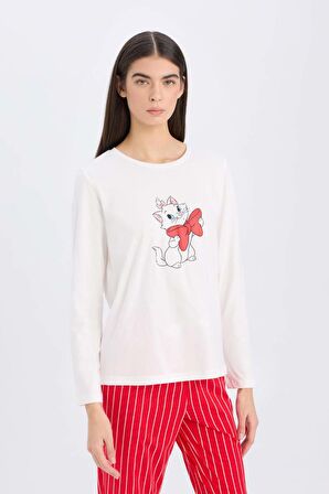 DeFacto Fall in Love Aristocats Pijama Takım Uzun Kollu Üst Beli Lastikli Desenli Alt D2287AX24WNRD59