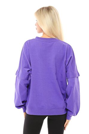 defy's Kadın Oversize Sweat Kol Detaylı Mor