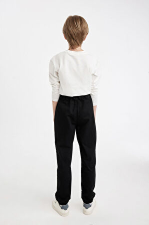 DeFacto Erkek Çocuk Beli Bağcıklı Lastikli Paça Cepli Basic Düz Siyah Jogger Gabardin Pantolon A9395A824WNBK81