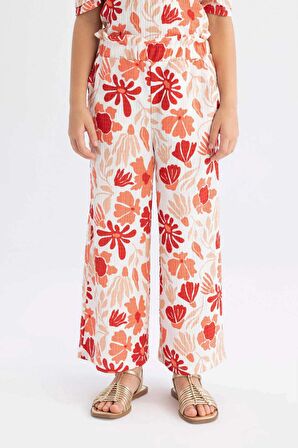 DeFacto Kız Çocuk Wide Leg Geniş Bol Paça Çiçekli Beli Lastikli Bürümcük Pantolon C5373A824SMRD116