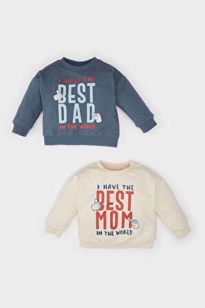 DeFacto Erkek Bebek Bisiklet Yaka Baskılı İçi Yumuşak Tüylü 2'li Sweatshirt D5785A524WNIN257