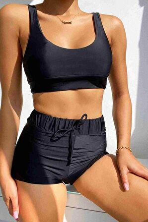 Angelsin Şortlu Tankini Bikini Takım Siyah