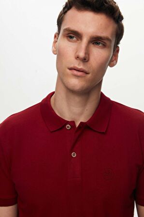 Ds Damat Regular Fit Bordo Pike Dokulu %100 Pamuk Kıvrılmaz Polo Yaka Nakışlı T-Shirt 4HC14ORT51000 4HC14ORT51000