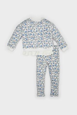 Kız Bebek 2'li Takım Çiçekli Sweatshirt Beli Lastikli Tayt