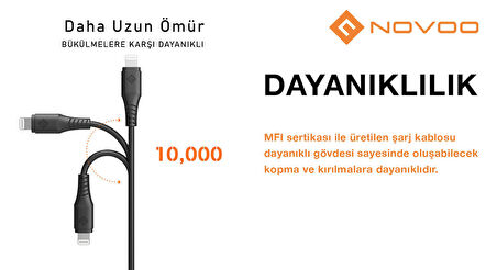 Novoo Type-C iPhone Lightning Hızlı Şarj Kablosu Beyaz 1.8 Metre