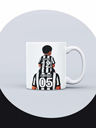 Siyah Beyaz Kartal Seramik Kupa Kişiye Özel İsimli ve Numaralı Taraftar Baskılı Hediye Kupa Bardak