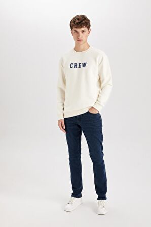 Relax Fit Bisiklet Yaka Baskılı Kalın Sweatshirt
