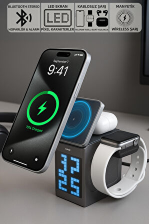 Mioji Mio Cube 5 Saatli ve BT Hoparlörlü 5in1 Telefon Tutucu - Siyah