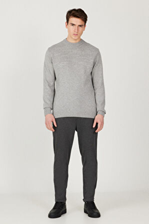 Erkek Gri Standart Fit Normal Kesim Yarım Balıkçı Yaka Yünlü Triko Kazak